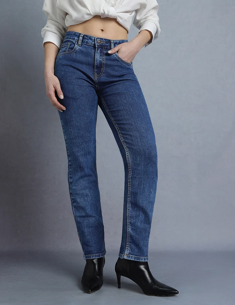 inkd جينز نسائي ضيق - متوسط الارتفاع | مزيج القطن | قماش قابل للتمدد | تصميم كلاسيك 5 بوكت